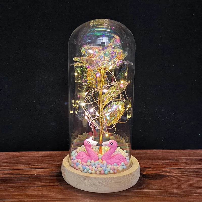 Galaxy Rose Flower Gift Beauty 24K Foil Plated Gold Rose In Glass Dome With Lights Infinity Crystal Rose Valentine's Day Gift - Gifts and Funny Trinkets