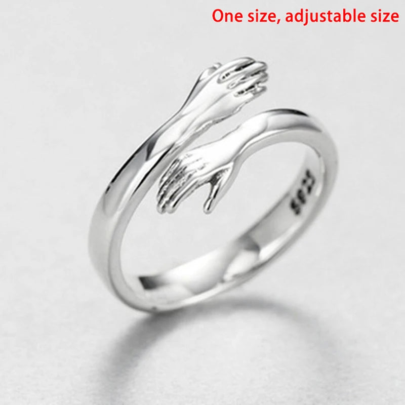 1PCS Retro Fashion Tide Flow Open Ring925 Sterling Silver Jewelry Love Hug Ring - Gifts and Funny Trinkets