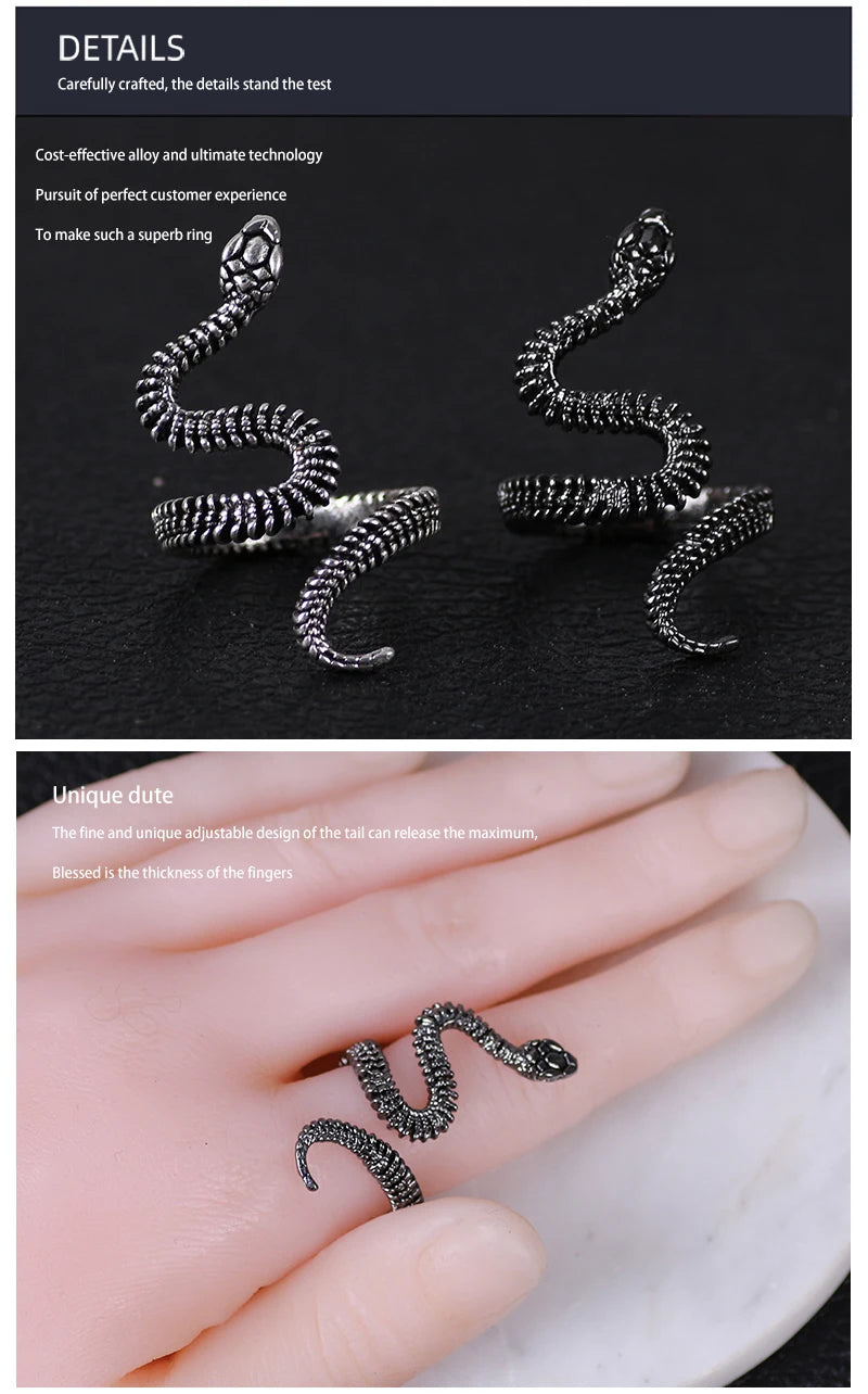 Punk Ring Men Animal Snake Ring Irregular Adjustable Goth Rings Alloy Material Jewelry Accessories Personalized Gift Haloween - Gifts and Funny Trinkets