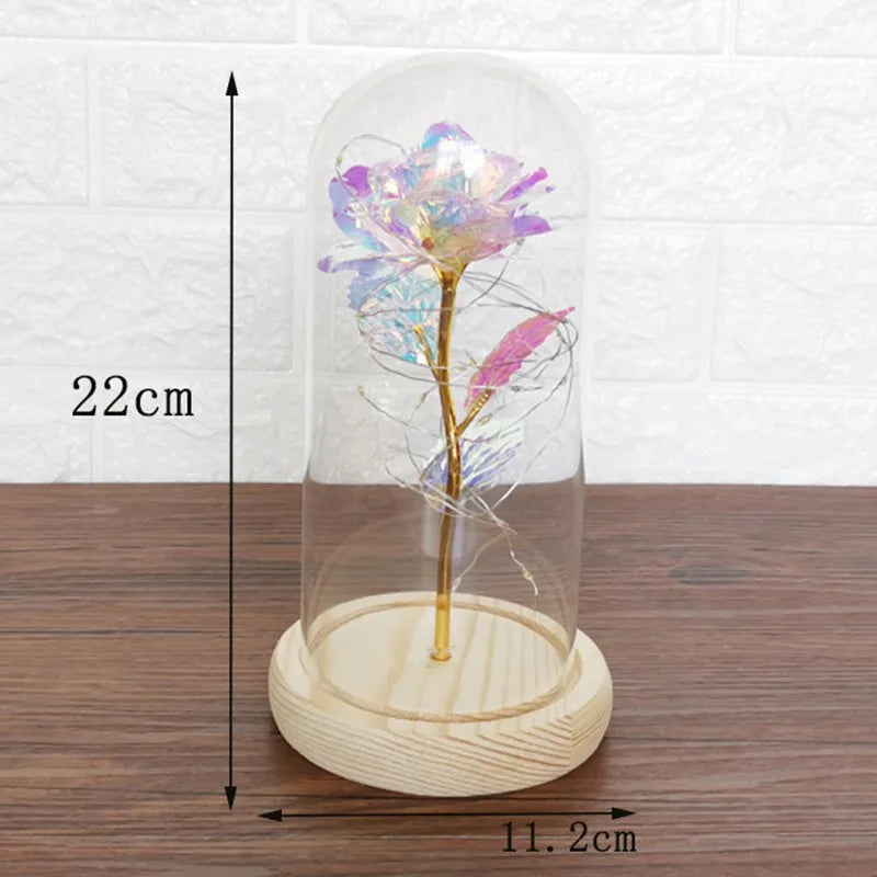 Galaxy Rose Flower Gift Beauty 24K Foil Plated Gold Rose In Glass Dome With Lights Infinity Crystal Rose Valentine's Day Gift - Gifts and Funny Trinkets