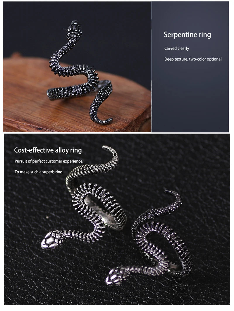 Punk Ring Men Animal Snake Ring Irregular Adjustable Goth Rings Alloy Material Jewelry Accessories Personalized Gift Haloween - Gifts and Funny Trinkets