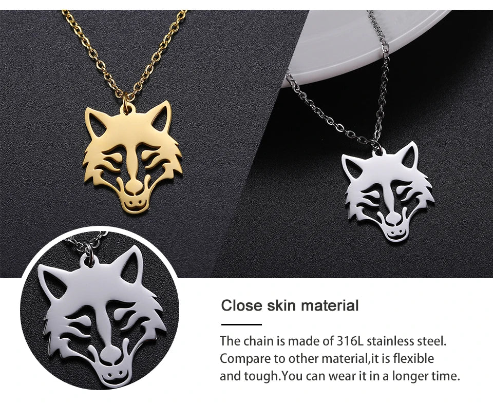 My shape Wolf Necklace for Men Women 316L Stainless Steel Necklaces Men's chain Fashion Animal Male Necklace Punk Jewelry Gifts - Gifts and Funny Trinkets