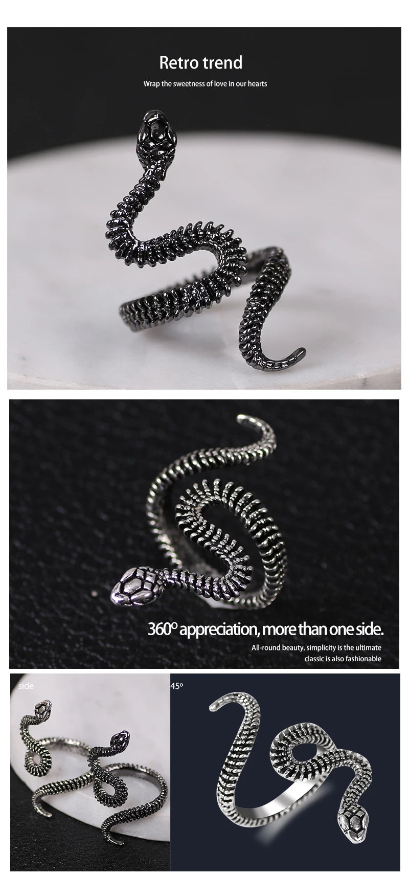 Punk Ring Men Animal Snake Ring Irregular Adjustable Goth Rings Alloy Material Jewelry Accessories Personalized Gift Haloween - Gifts and Funny Trinkets