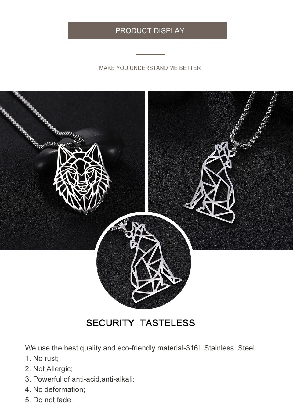 My shape Wolf Necklace for Men Women 316L Stainless Steel Necklaces Men's chain Fashion Animal Male Necklace Punk Jewelry Gifts - Gifts and Funny Trinkets