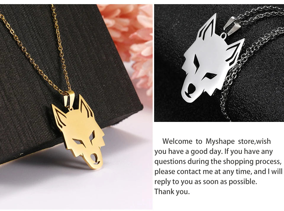 My shape Wolf Necklace for Men Women 316L Stainless Steel Necklaces Men's chain Fashion Animal Male Necklace Punk Jewelry Gifts - Gifts and Funny Trinkets