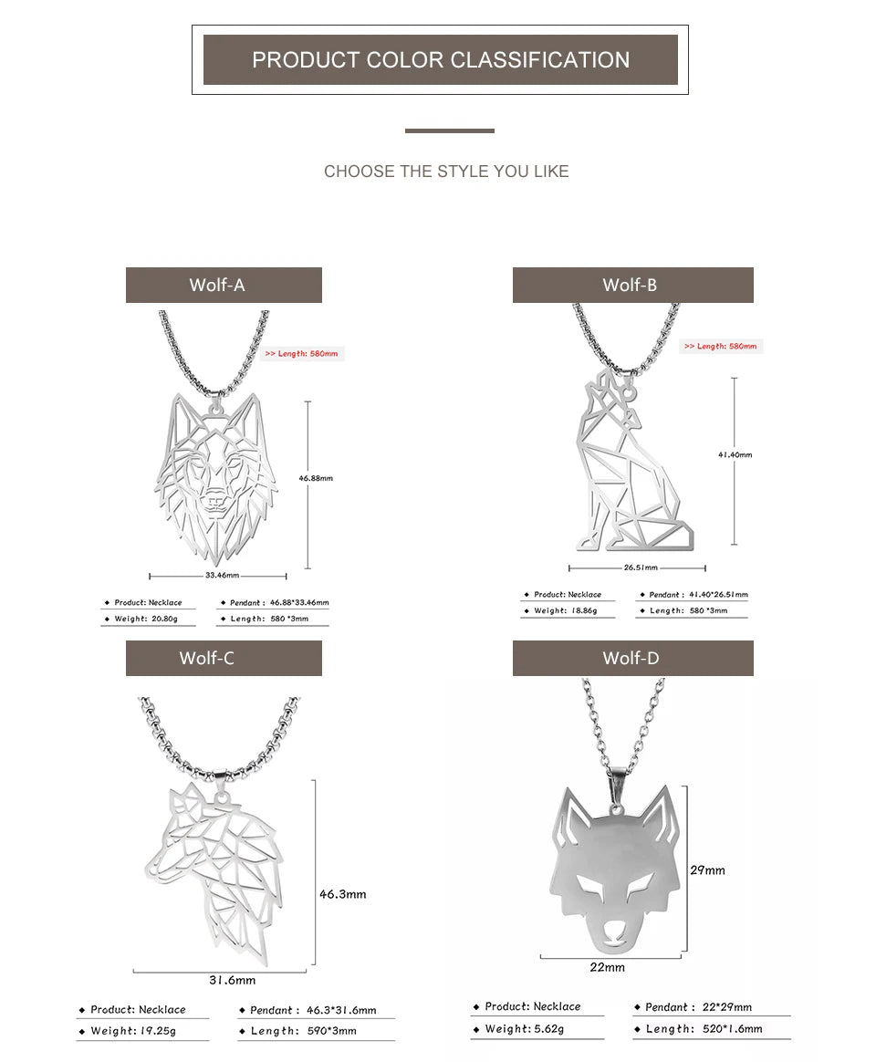 My shape Wolf Necklace for Men Women 316L Stainless Steel Necklaces Men's chain Fashion Animal Male Necklace Punk Jewelry Gifts - Gifts and Funny Trinkets