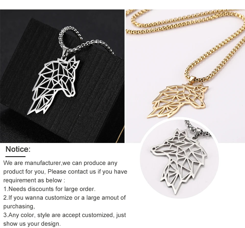 My shape Wolf Necklace for Men Women 316L Stainless Steel Necklaces Men's chain Fashion Animal Male Necklace Punk Jewelry Gifts - Gifts and Funny Trinkets