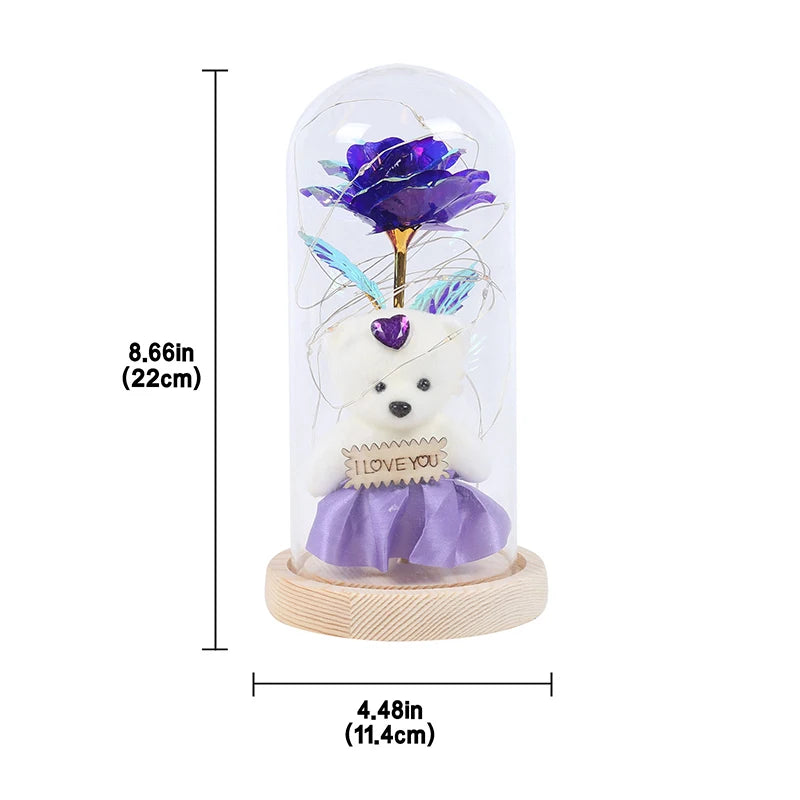 Galaxy Rose Flower Gift Beauty 24K Foil Plated Gold Rose In Glass Dome With Lights Infinity Crystal Rose Valentine's Day Gift - Gifts and Funny Trinkets