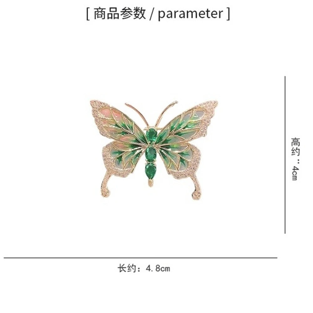 Exquisite Green Crystal Butterfly Brooch Fashion Metal Lapel Pins for Women Girl Suit Sweater Badges Jewelry Accessories Gift - Gifts and Funny Trinkets