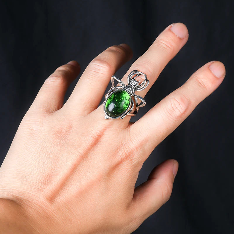 Zircon Spider Anime Ring Adjustable Gothique Spider Inlaid Rhinestone Red Blue Green Ring Men Women Haloween Gift Jewelry - Gifts and Funny Trinkets