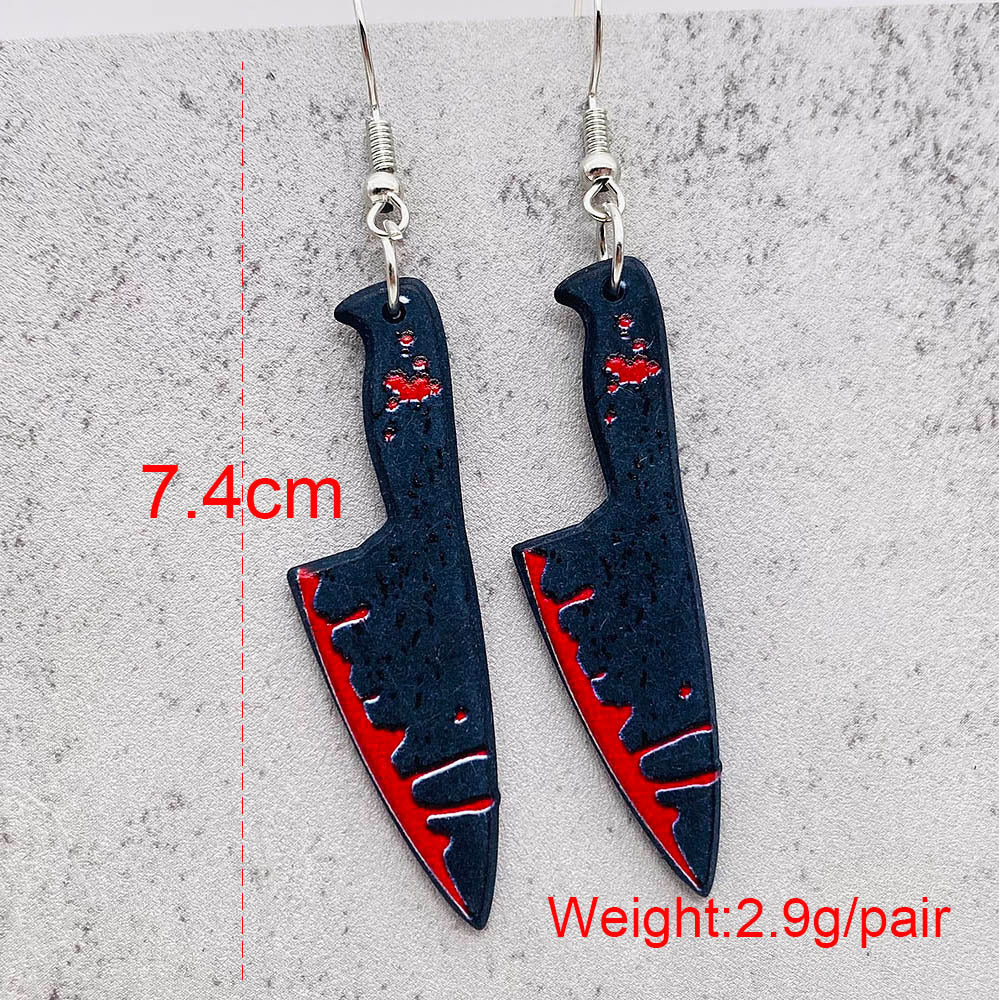 Fashion Gothic Bloody Knife Acrylic Earrings Funny Halloween Ghost Face Dangle Earrings for Women All Hallows' Day Jewelry Gifts