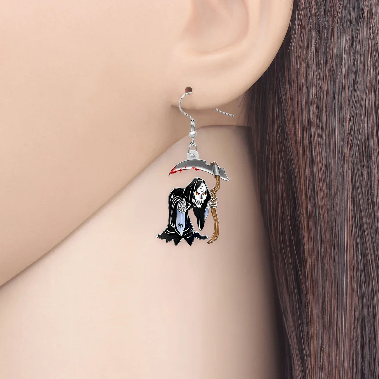 WEVENI Acrylic Scythe Evil Death Skeleton Dangle Drop Earrings Haloween Spooky Season Novelty Gifts For Women Girls Teens - Gifts and Funny Trinkets