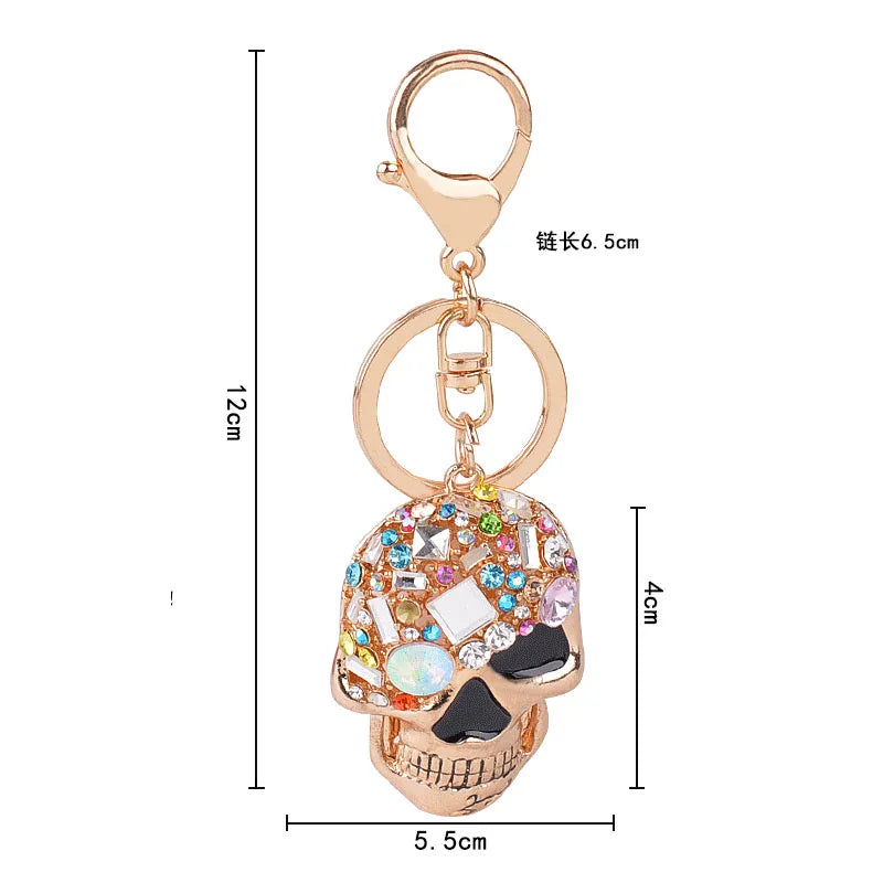 Exquisite Jewelry Keychain Funny Shiny Rhinestones Skull Head Key rings Punk Delicate Trinket Car Bag Keyholder Halloween Gifts - Gifts and Funny Trinkets