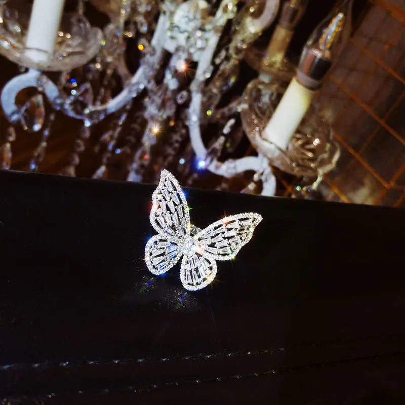 New Design Butterfly Adjustable Opening Ring Luxury Shiny Cocktail Party For Women Inlaid Zircon Butterfly Ring Fashion Jewelry - Gifts and Funny Trinkets