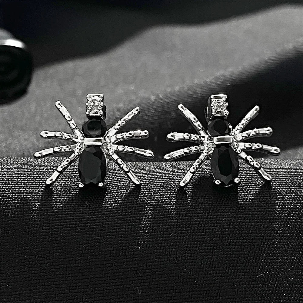 Punk Spider  Zircon Earring For Women Gothic Mini 3D Piercing Black Spider Shape Ear Studs Jewelry Accessories Haloween Gift - Gifts and Funny Trinkets