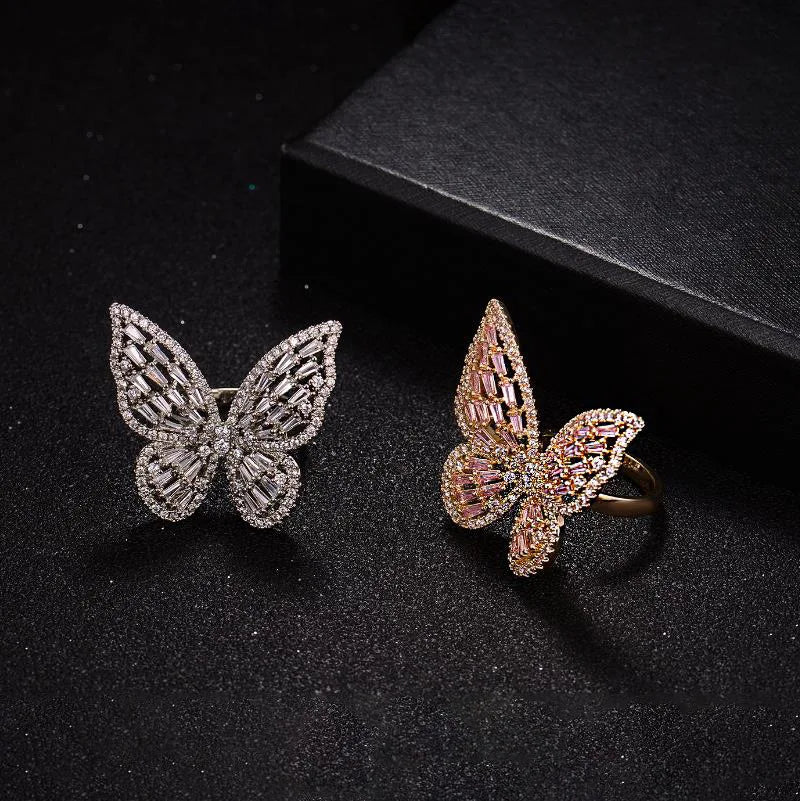 New Design Butterfly Adjustable Opening Ring Luxury Shiny Cocktail Party For Women Inlaid Zircon Butterfly Ring Fashion Jewelry - Gifts and Funny Trinkets