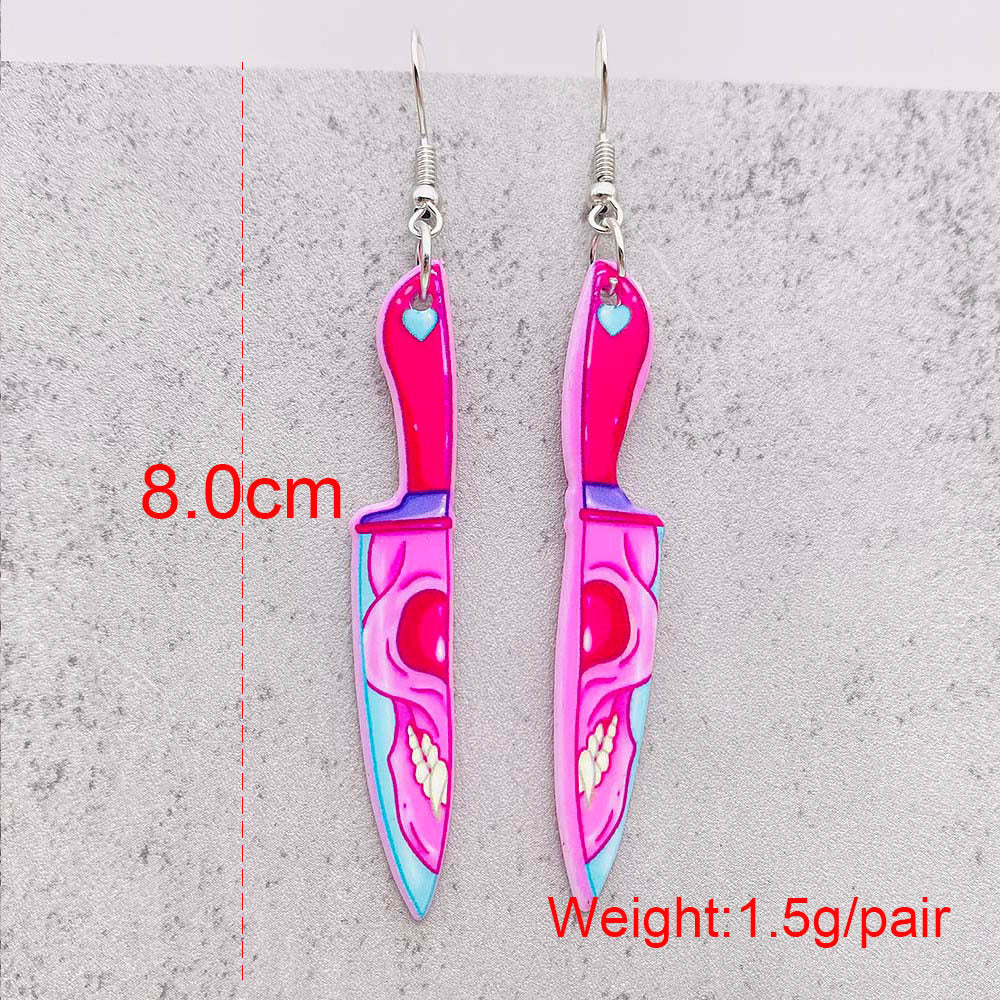 Fashion Gothic Bloody Knife Acrylic Earrings Funny Halloween Ghost Face Dangle Earrings for Women All Hallows' Day Jewelry Gifts