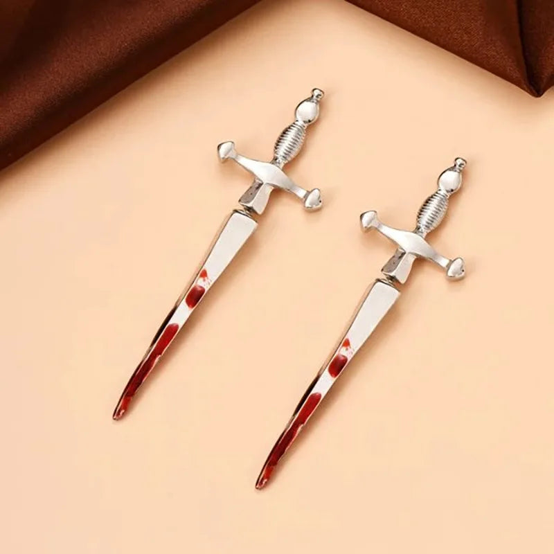 Vintage Dark Gothic Kinitial Sword Earrings For Women Men Dagger Piercing Earring Ear Jacket Punk Goth Halloween Jewelry Gift