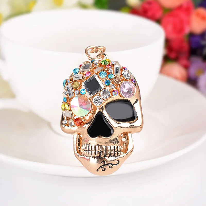 Exquisite Jewelry Keychain Funny Shiny Rhinestones Skull Head Key rings Punk Delicate Trinket Car Bag Keyholder Halloween Gifts - Gifts and Funny Trinkets