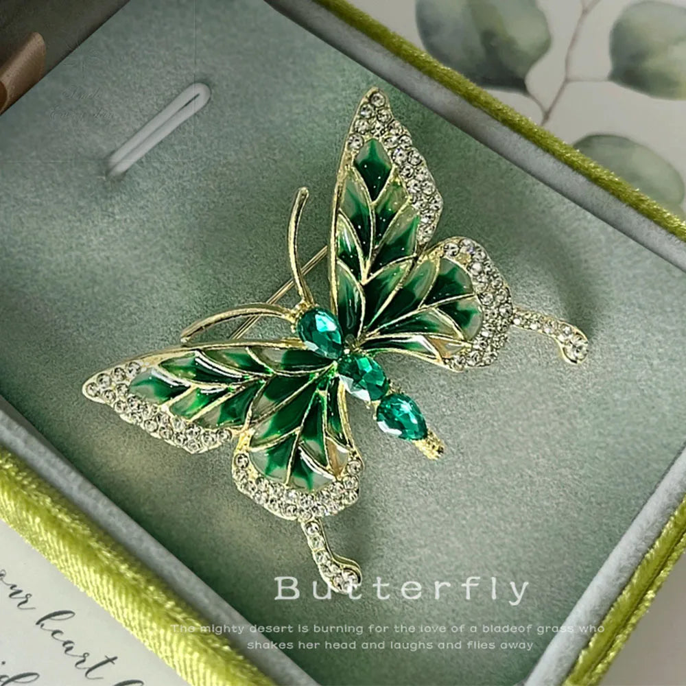 Exquisite Green Crystal Butterfly Brooch Fashion Metal Lapel Pins for Women Girl Suit Sweater Badges Jewelry Accessories Gift - Gifts and Funny Trinkets