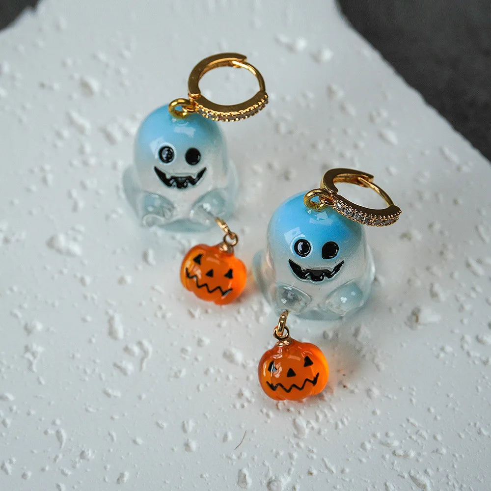 YILUOCD Charming Halloween Ghost Pumpkin Hoop Earrings Cute Resin Drop Earrings Halloween Jewelry For Women