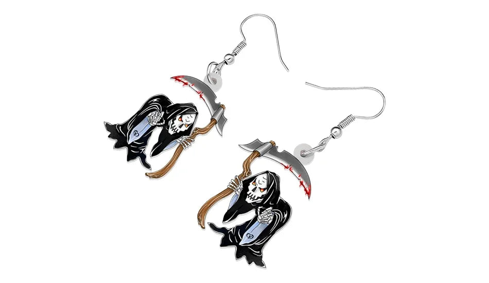 WEVENI Acrylic Scythe Evil Death Skeleton Dangle Drop Earrings Haloween Spooky Season Novelty Gifts For Women Girls Teens - Gifts and Funny Trinkets