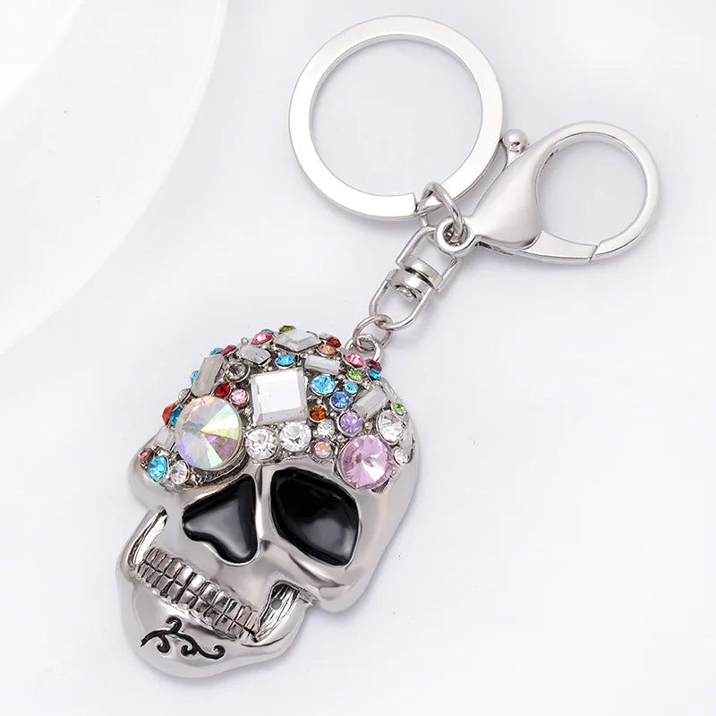 Exquisite Jewelry Keychain Funny Shiny Rhinestones Skull Head Key rings Punk Delicate Trinket Car Bag Keyholder Halloween Gifts - Gifts and Funny Trinkets