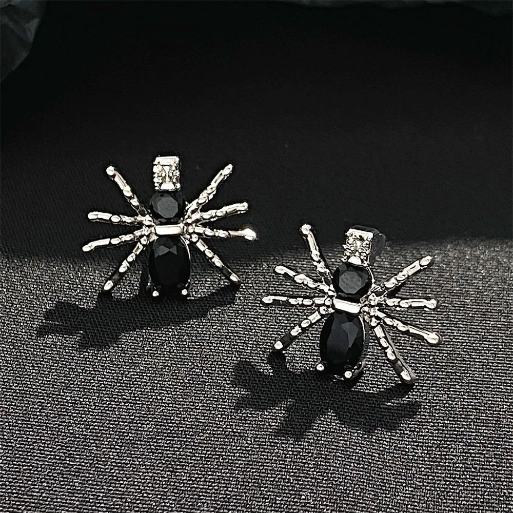 Punk Spider  Zircon Earring For Women Gothic Mini 3D Piercing Black Spider Shape Ear Studs Jewelry Accessories Haloween Gift - Gifts and Funny Trinkets