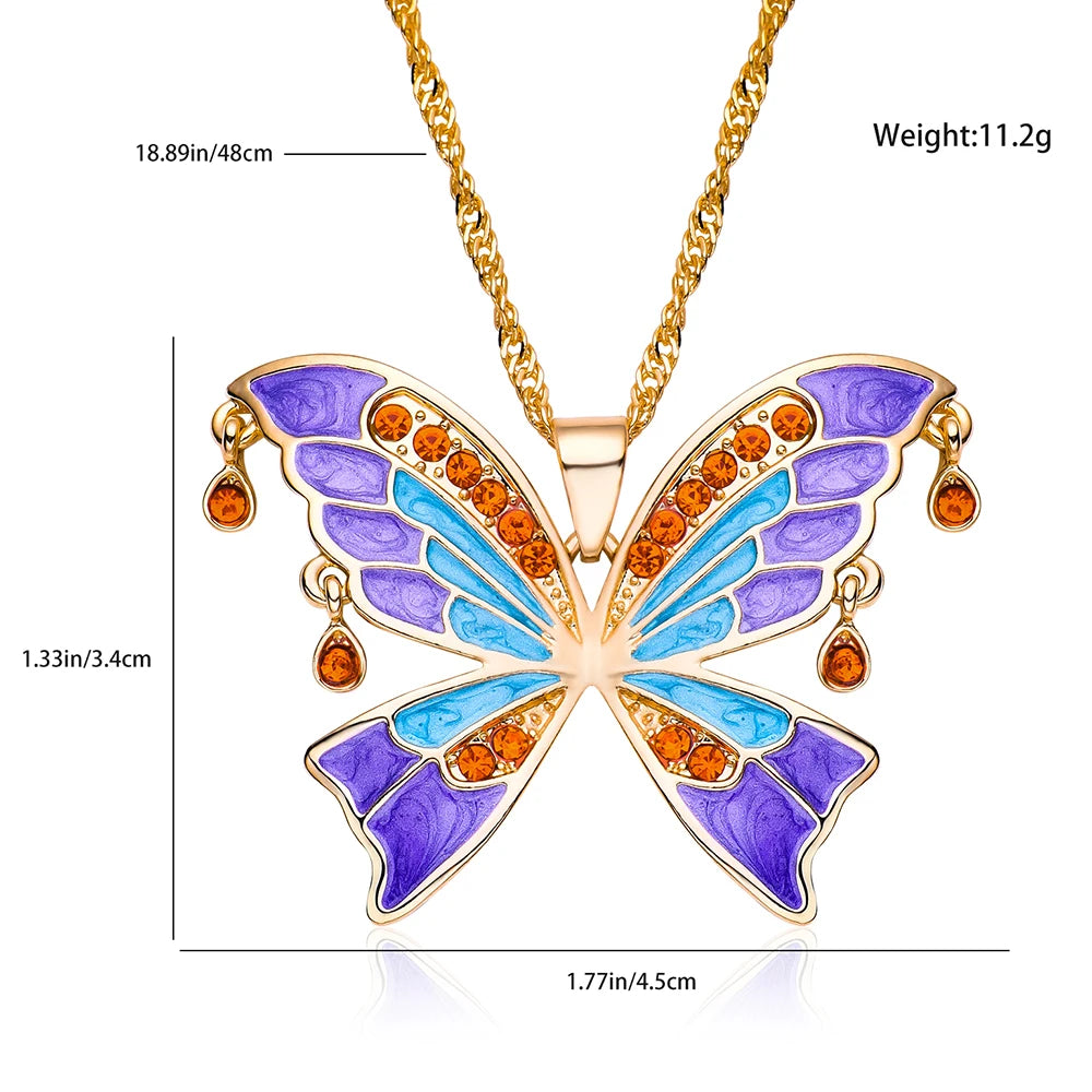 Zircon Butterfly Necklace Big Size Light Luxury Pandant Colorful Insect Dating Wedding Party Jewelry For Women Girls Gift - Gifts and Funny Trinkets