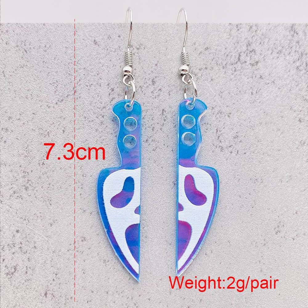 Fashion Gothic Bloody Knife Acrylic Earrings Funny Halloween Ghost Face Dangle Earrings for Women All Hallows' Day Jewelry Gifts