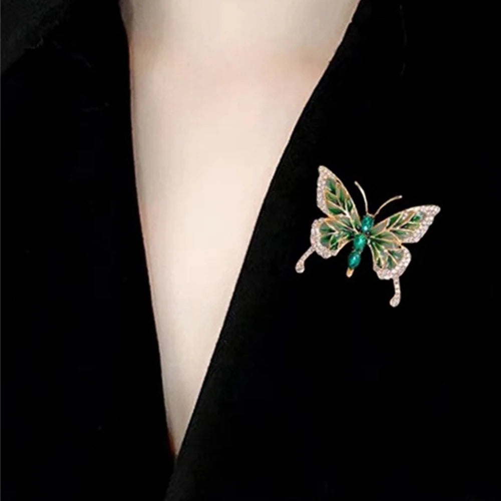 Exquisite Green Crystal Butterfly Brooch Fashion Metal Lapel Pins for Women Girl Suit Sweater Badges Jewelry Accessories Gift - Gifts and Funny Trinkets