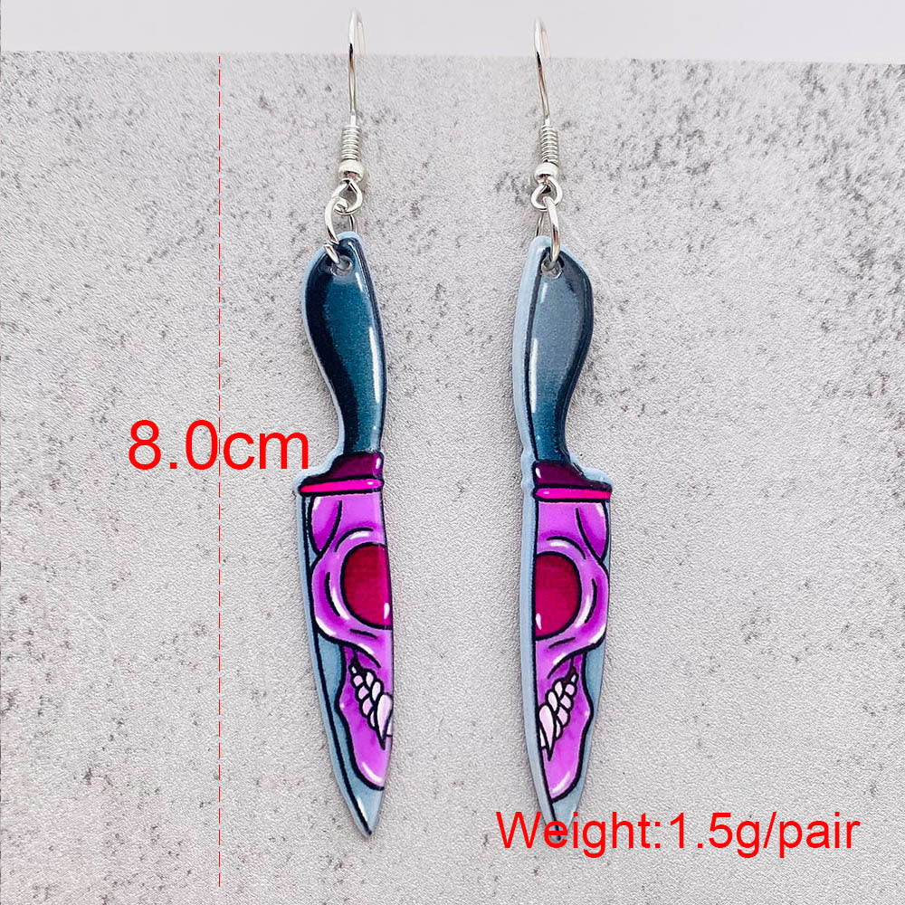 Fashion Gothic Bloody Knife Acrylic Earrings Funny Halloween Ghost Face Dangle Earrings for Women All Hallows' Day Jewelry Gifts