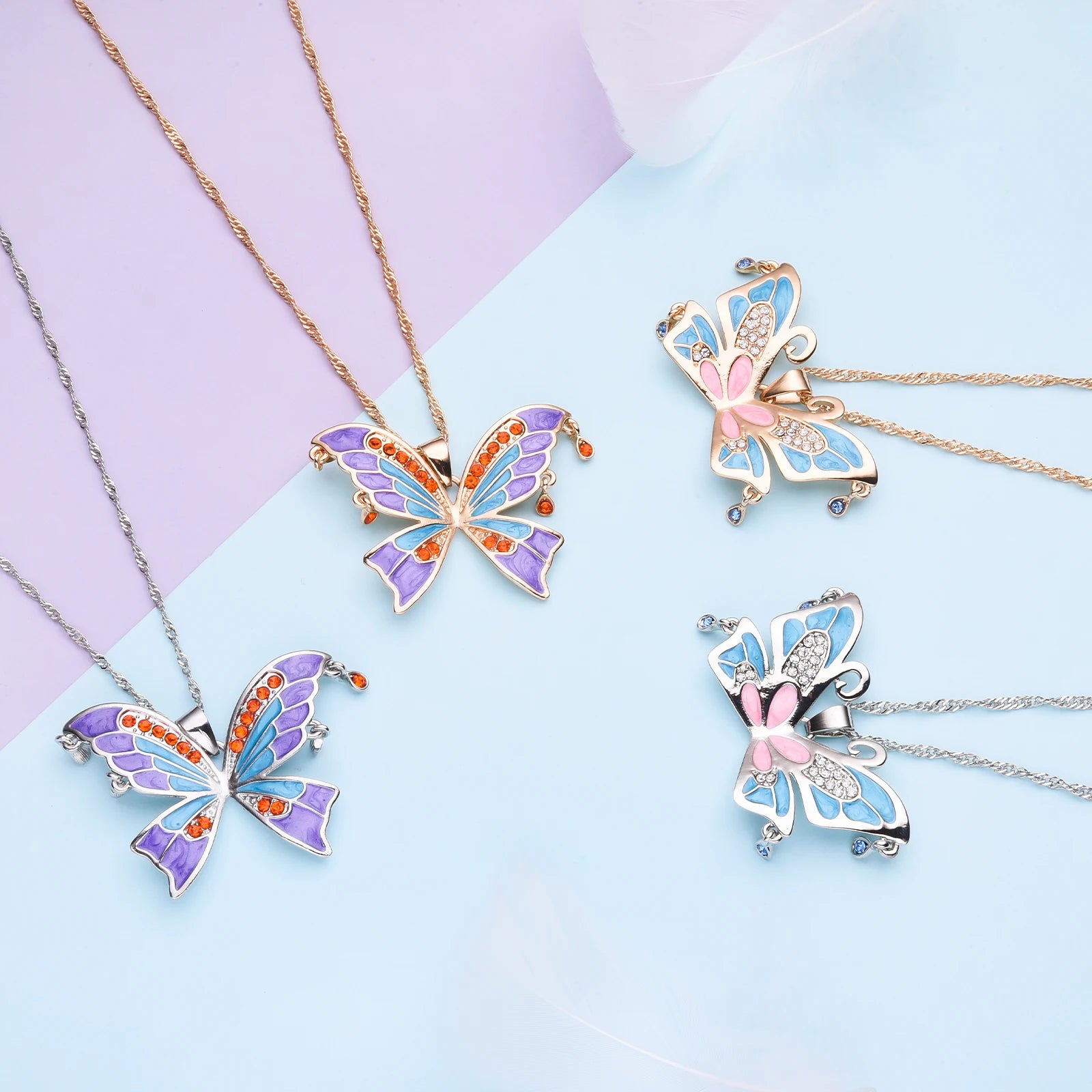 Zircon Butterfly Necklace Big Size Light Luxury Pandant Colorful Insect Dating Wedding Party Jewelry For Women Girls Gift - Gifts and Funny Trinkets