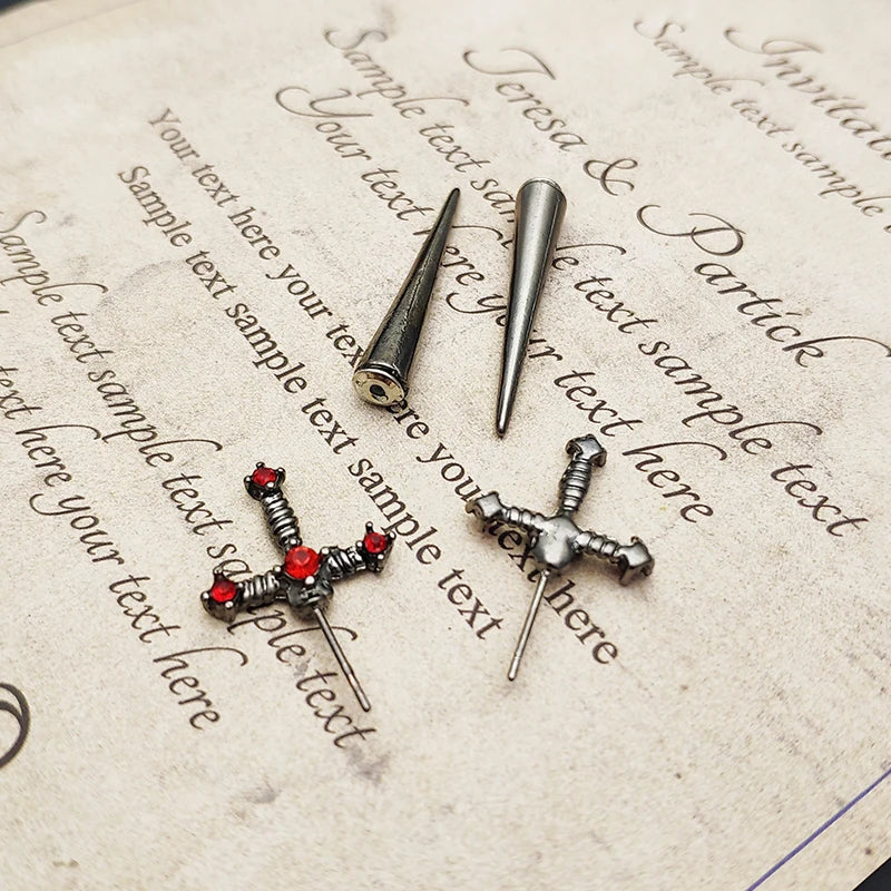 Vintage Dark Gothic Kinitial Sword Earrings For Women Men Dagger Piercing Earring Ear Jacket Punk Goth Halloween Jewelry Gift