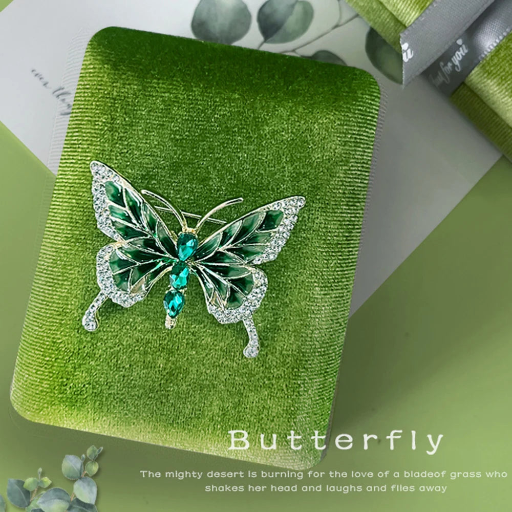 Exquisite Green Crystal Butterfly Brooch Fashion Metal Lapel Pins for Women Girl Suit Sweater Badges Jewelry Accessories Gift - Gifts and Funny Trinkets