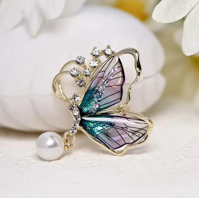 Fashion Purple Butterfly Zircon Crystal Pearl Badge Pins For Women Chinese Style Brooches Collar Pins Weddings Scarf Jewelry - Gifts and Funny Trinkets