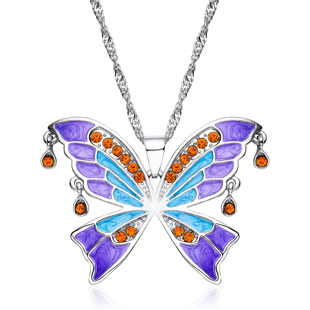 Zircon Butterfly Necklace Big Size Light Luxury Pandant Colorful Insect Dating Wedding Party Jewelry For Women Girls Gift - Gifts and Funny Trinkets