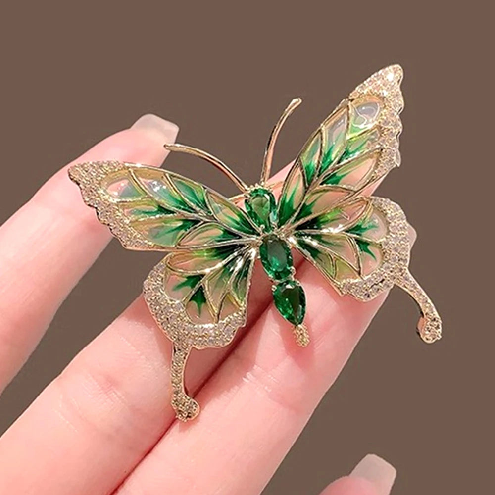 Exquisite Green Crystal Butterfly Brooch Fashion Metal Lapel Pins for Women Girl Suit Sweater Badges Jewelry Accessories Gift - Gifts and Funny Trinkets