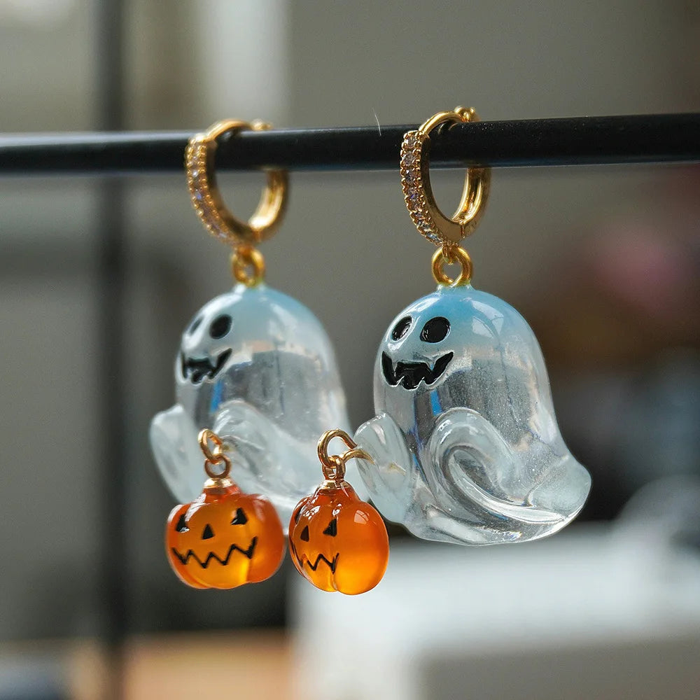 YILUOCD Charming Halloween Ghost Pumpkin Hoop Earrings Cute Resin Drop Earrings Halloween Jewelry For Women