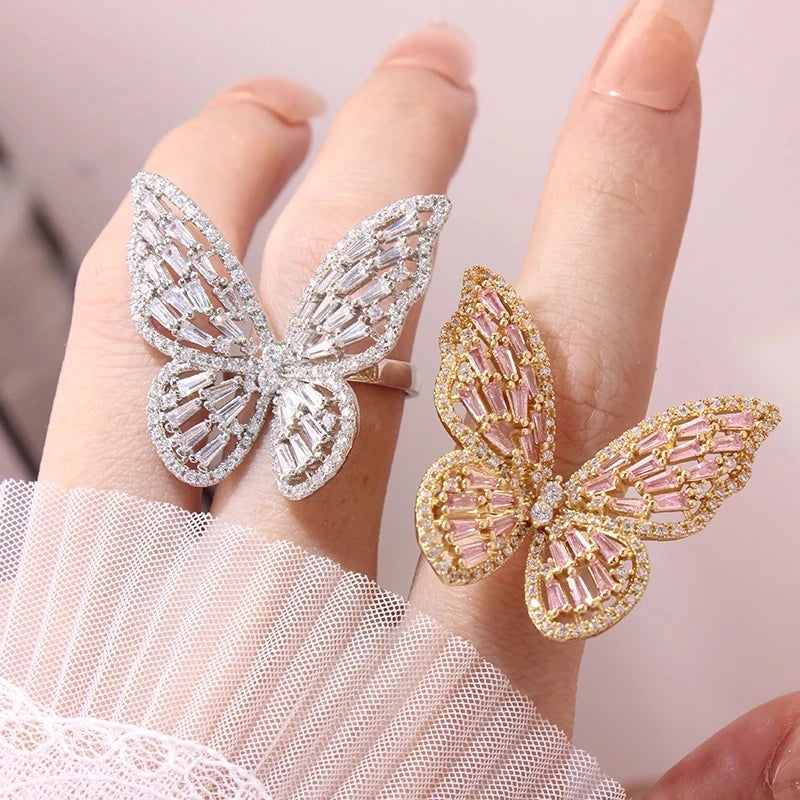 New Design Butterfly Adjustable Opening Ring Luxury Shiny Cocktail Party For Women Inlaid Zircon Butterfly Ring Fashion Jewelry - Gifts and Funny Trinkets