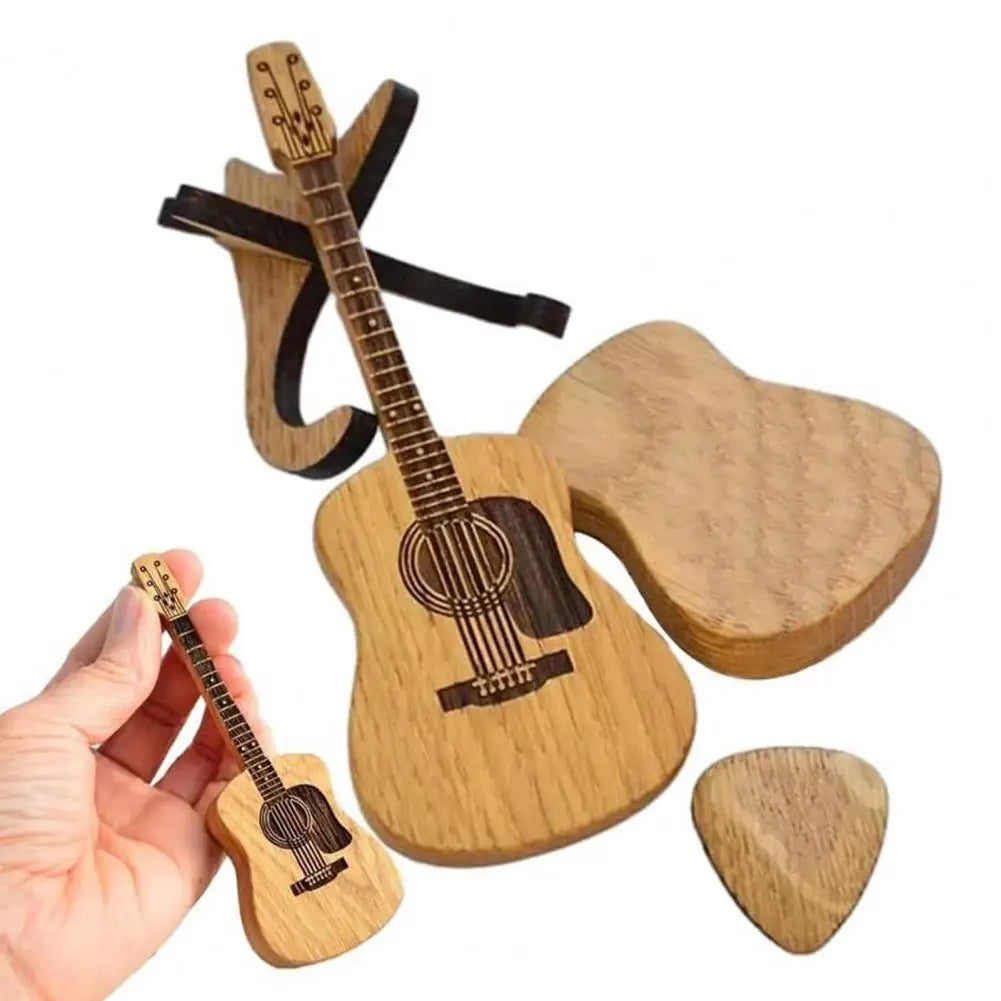 Guitar Pick Holder Handcrafted Wooden Acoustic Guitar Pick Box with Stand for Portable Storage of Picks Smooth for Guitarists - Gifts and Funny Trinkets