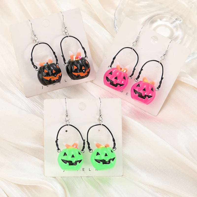 1Pair Halloween Women Drop Earrings 3D Resin Pumpkin Basket  Stud Earring Jewelry For Girl Festival Gifts