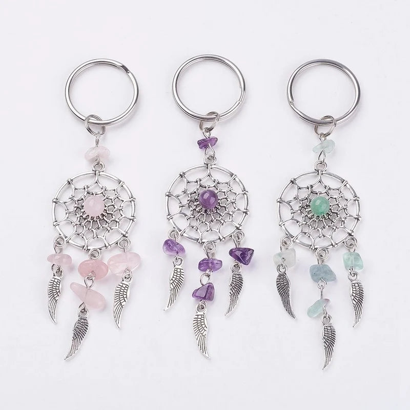 Natural Stone Dream Catcher Keyring Bag Charm Fashion Boho Jewelry Wing Keychain Opal For Women Girl Party Gift - Gifts and Funny Trinkets