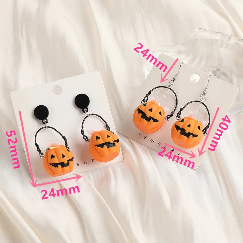 1Pair Halloween Women Drop Earrings 3D Resin Pumpkin Basket  Stud Earring Jewelry For Girl Festival Gifts