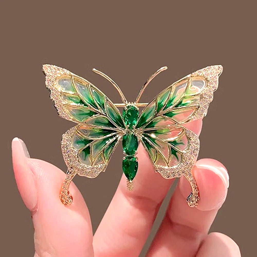 Exquisite Green Crystal Butterfly Brooch Fashion Metal Lapel Pins for Women Girl Suit Sweater Badges Jewelry Accessories Gift - Gifts and Funny Trinkets