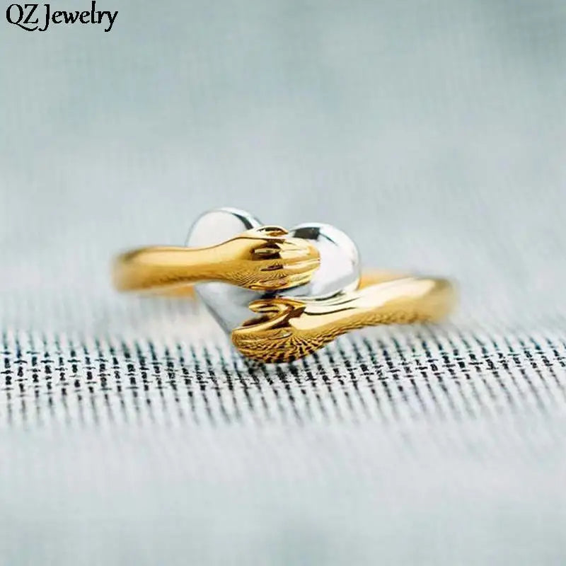 Romantic Love Hugging Hands Ring Exquisite Hands Hugging Love Heart Finger Rings for Men Women Engagement Party Jewelry Gifts - Gifts and Funny Trinkets