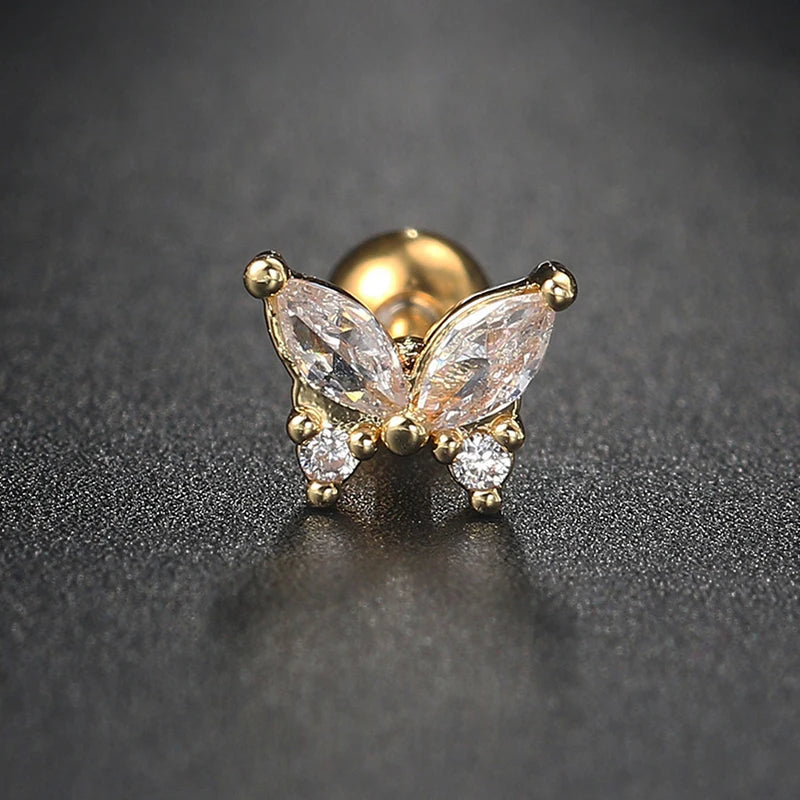 1pc Piercing Butterfly Earrings Daith Women Trend Gold Color Zircon Tragus Helix Ear Stud Rook Fashion Cartilage Body Jewelry - Gifts and Funny Trinkets