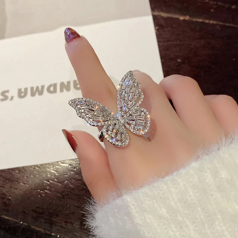 New Design Butterfly Adjustable Opening Ring Luxury Shiny Cocktail Party For Women Inlaid Zircon Butterfly Ring Fashion Jewelry - Gifts and Funny Trinkets