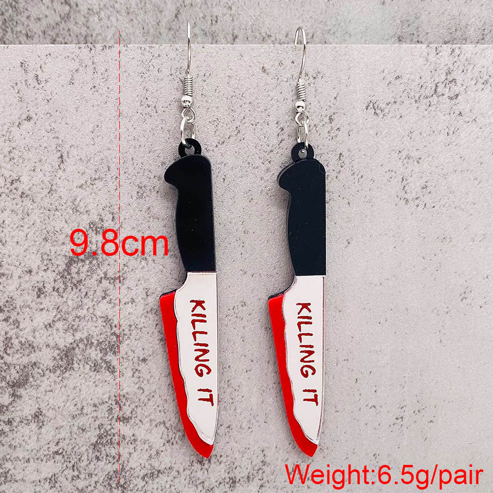 Fashion Gothic Bloody Knife Acrylic Earrings Funny Halloween Ghost Face Dangle Earrings for Women All Hallows' Day Jewelry Gifts