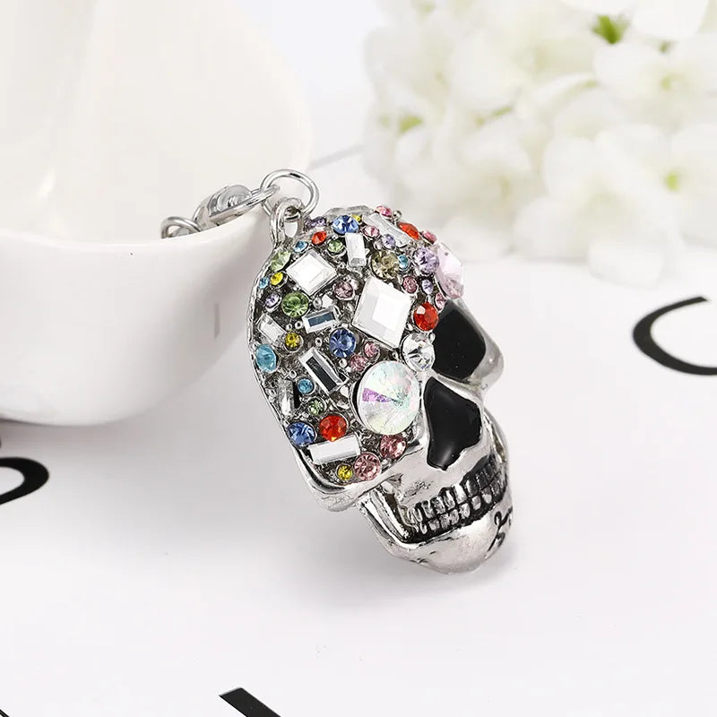 Exquisite Jewelry Keychain Funny Shiny Rhinestones Skull Head Key rings Punk Delicate Trinket Car Bag Keyholder Halloween Gifts - Gifts and Funny Trinkets